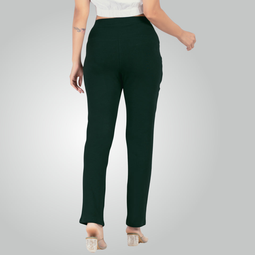 Bottle Green High Waist All Day Cotton Lycra Pant
