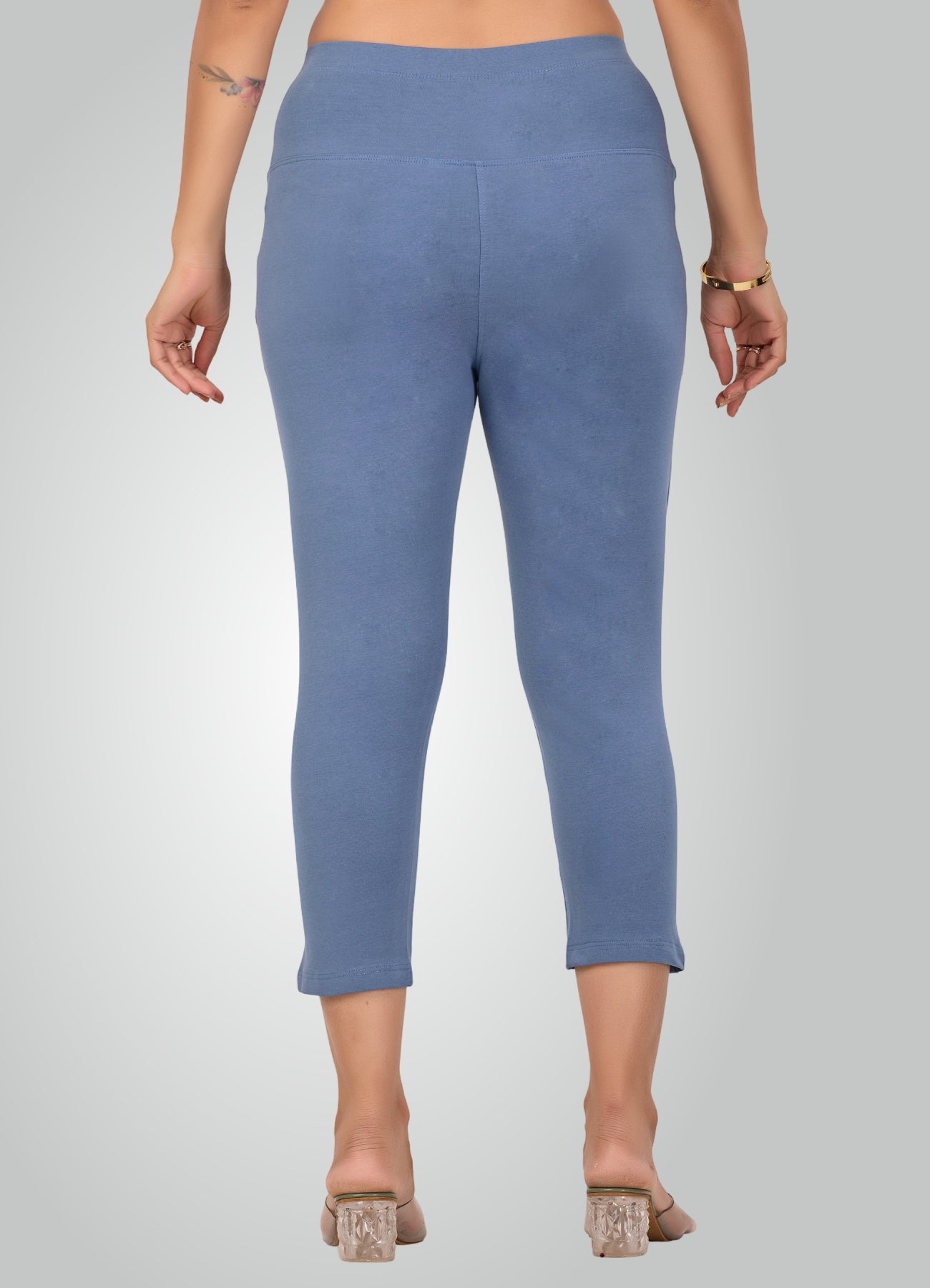 DENIM BLUE 4-WAY STRETCH COTTON HIGH WAIST CAPRI