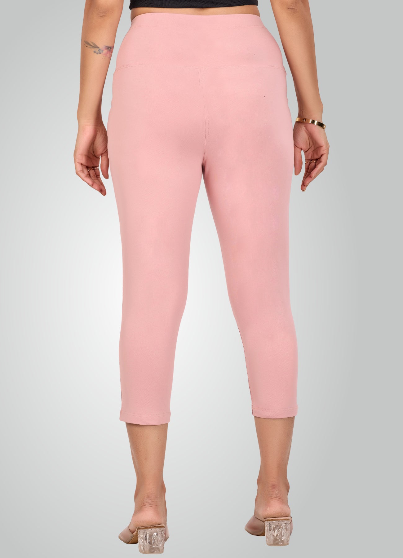 FLAMINGO PINK 4-WAY STRETCH COTTON HIGH WAIST CAPRI