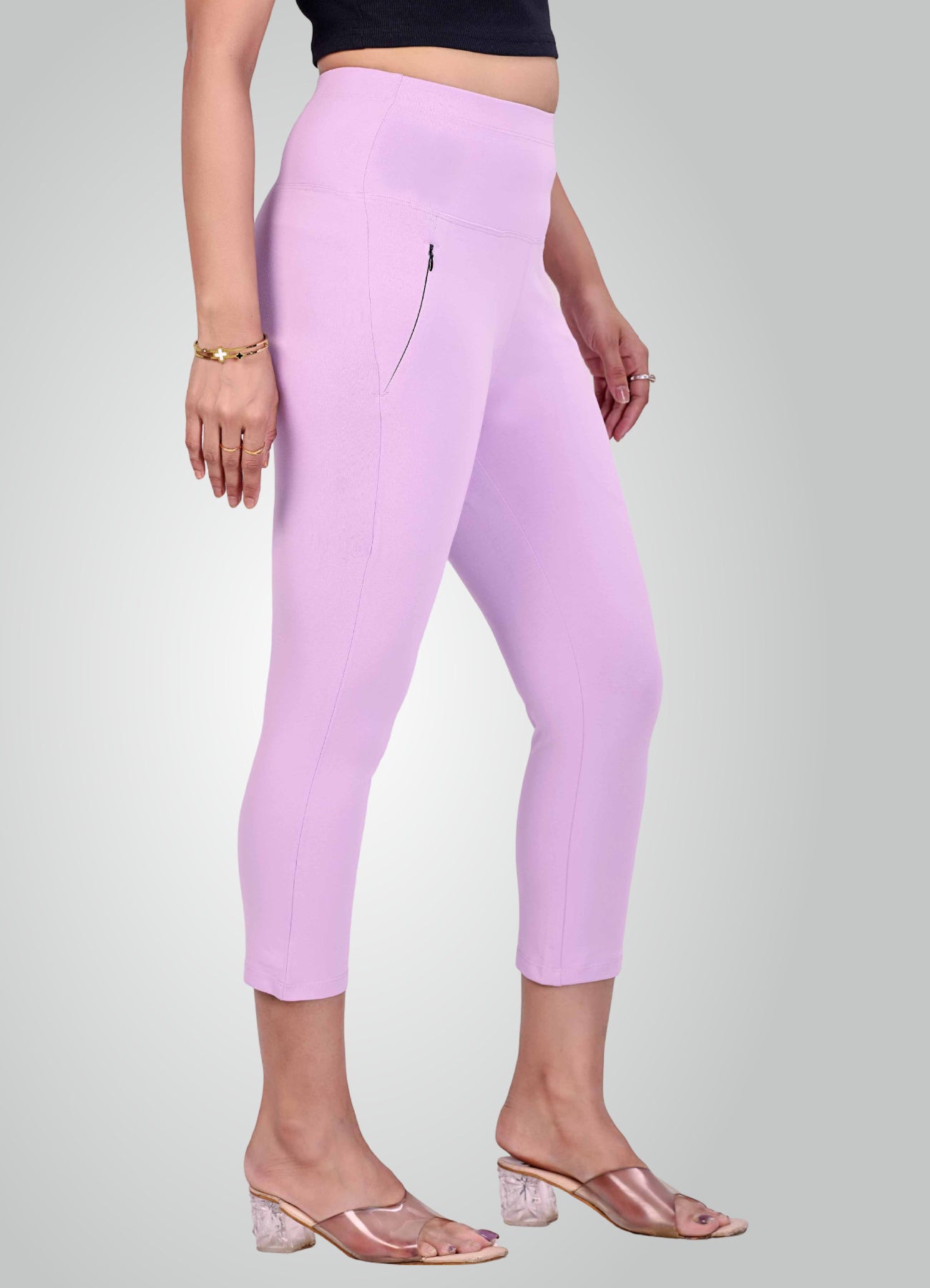 LAVENDER 4-WAY STRETCH COTTON HIGH WAIST CAPRI
