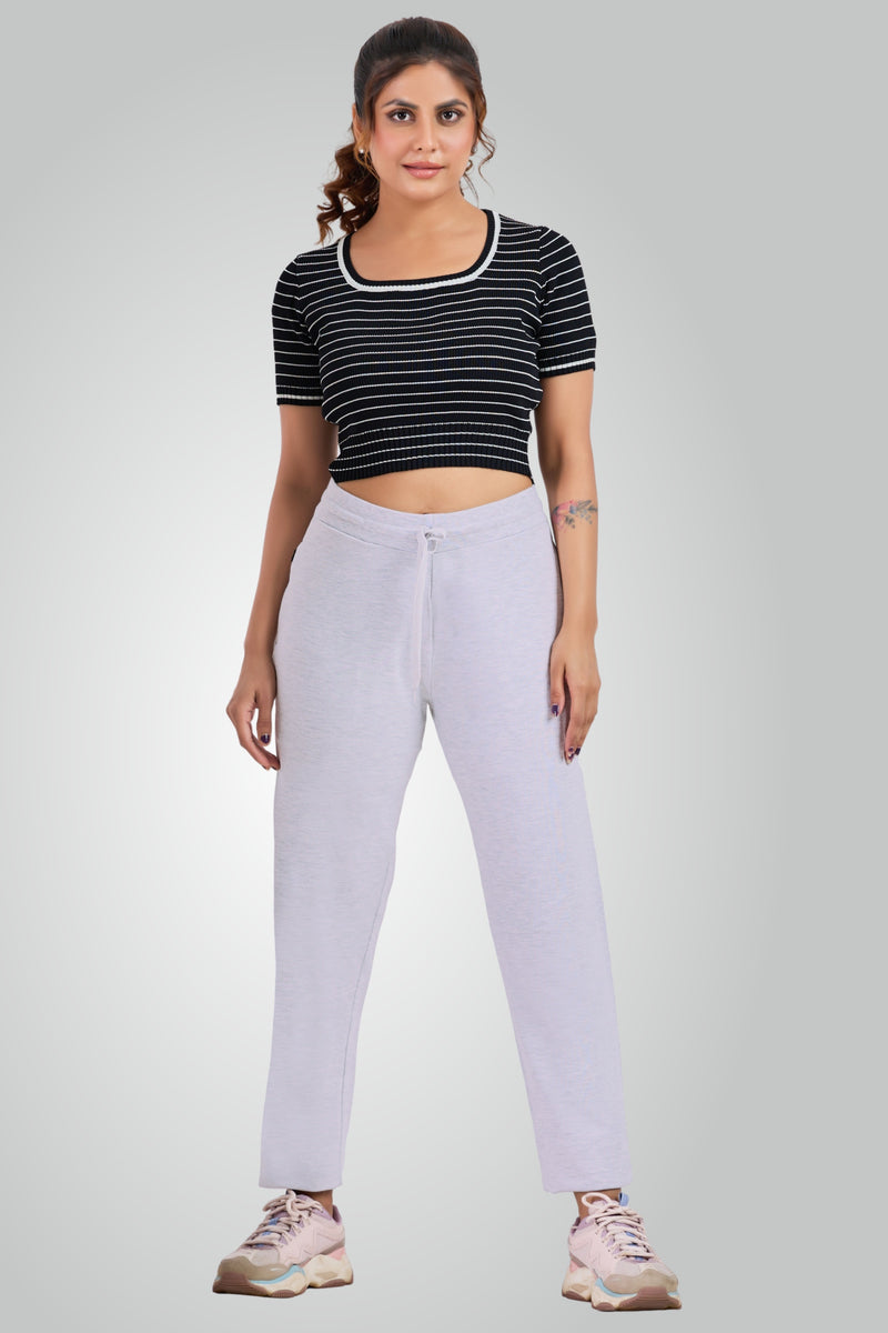 Women Grey Melange Terry Track Pants