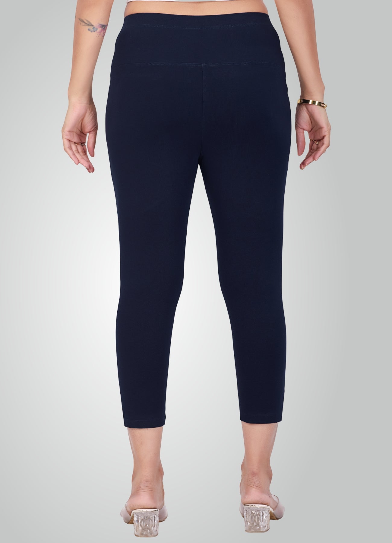 NAVY BLUE 4-WAY STRETCH COTTON HIGH WAIST CAPRI
