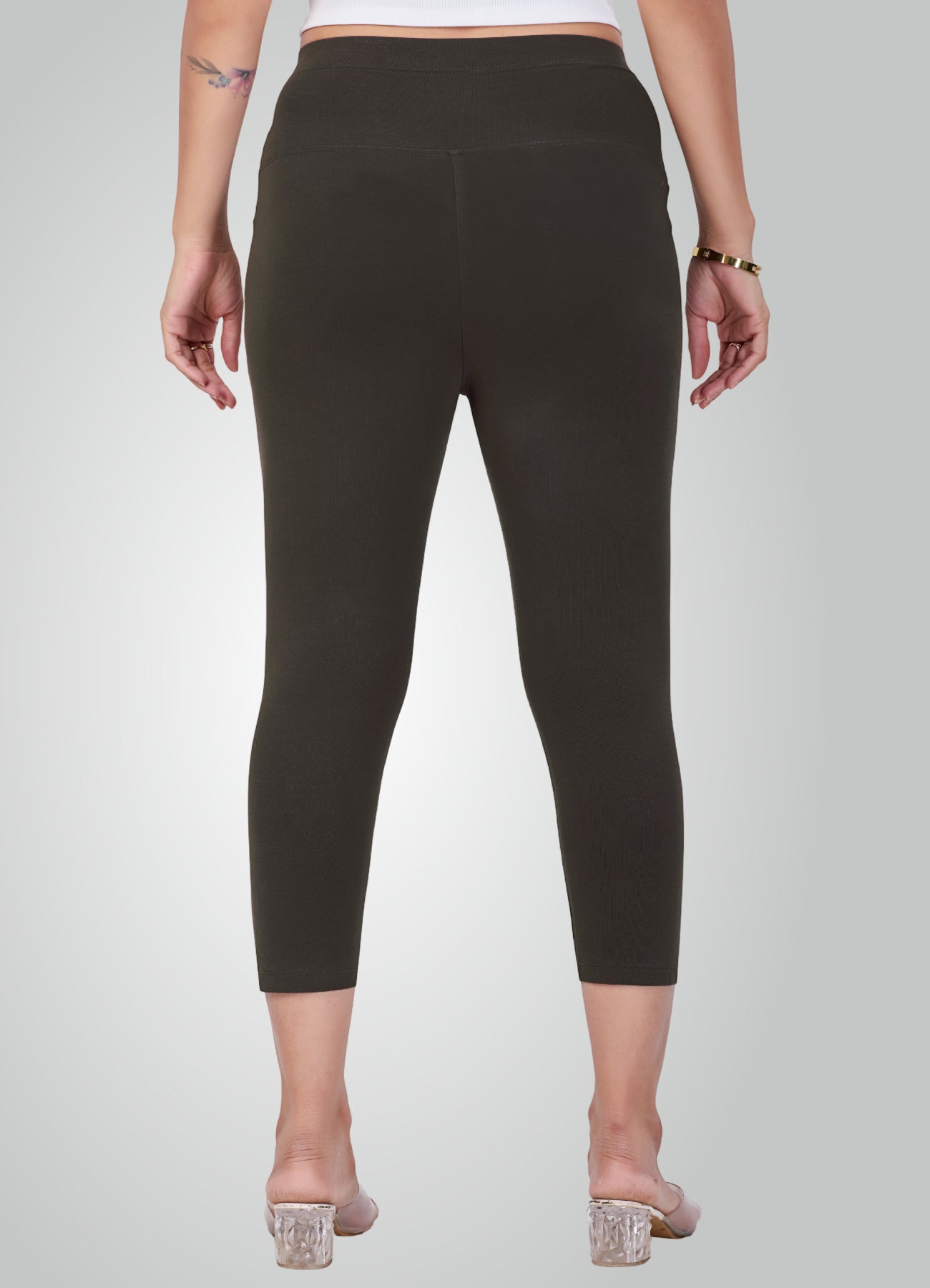 OLIVE GREEN 4-WAY STRETCH COTTON HIGH WAIST CAPRI