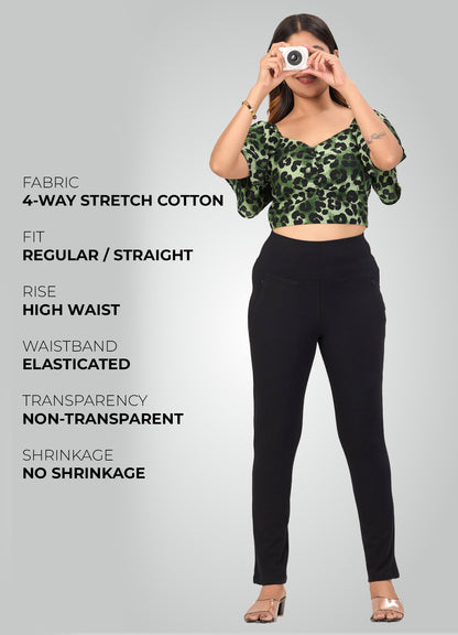 BLACK 4-WAY STRETCH COTTON HIGH WAIST PANT