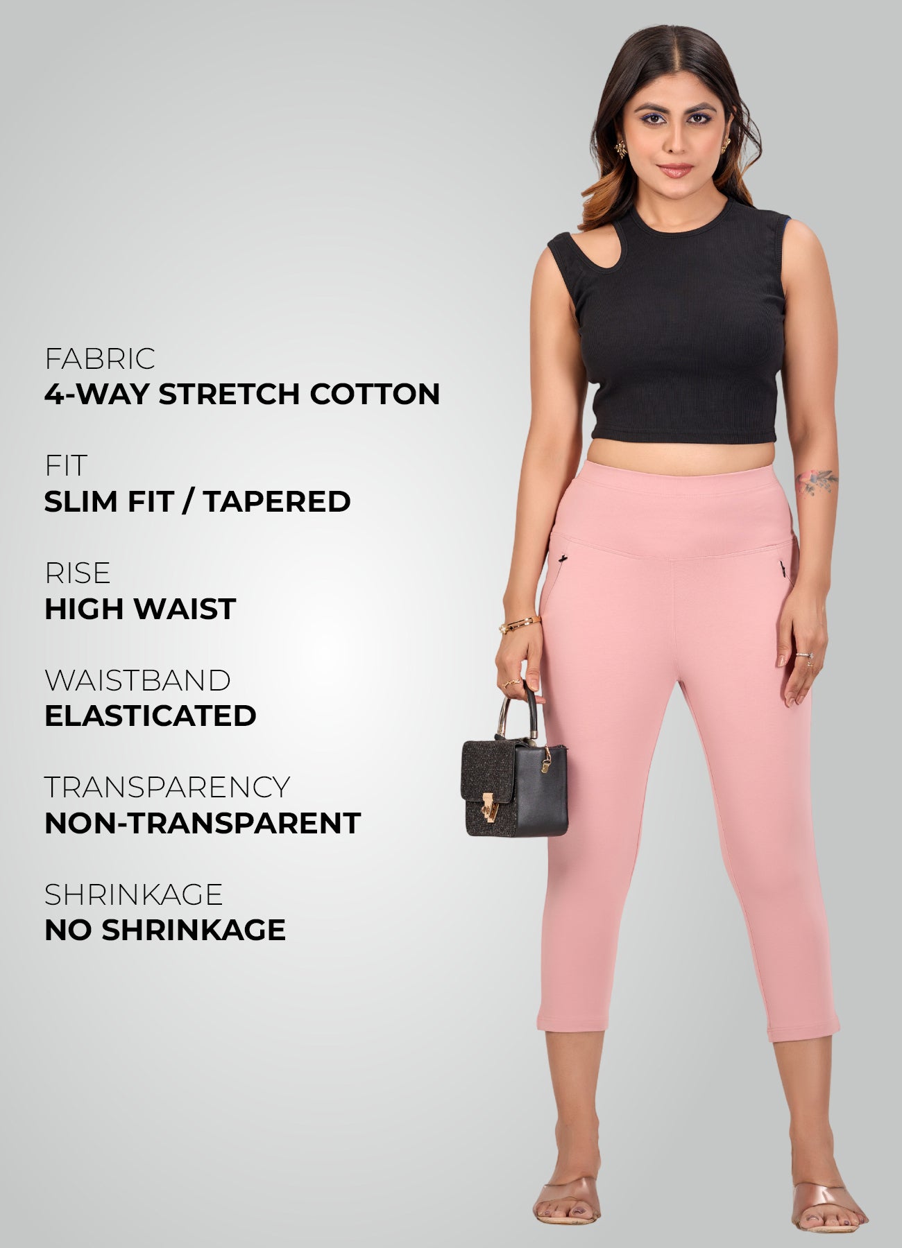FLAMINGO PINK 4-WAY STRETCH COTTON HIGH WAIST CAPRI