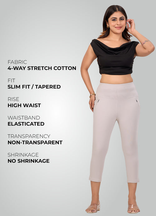 ICE GREY 4-WAY STRETCH COTTON HIGH WAIST CAPRI