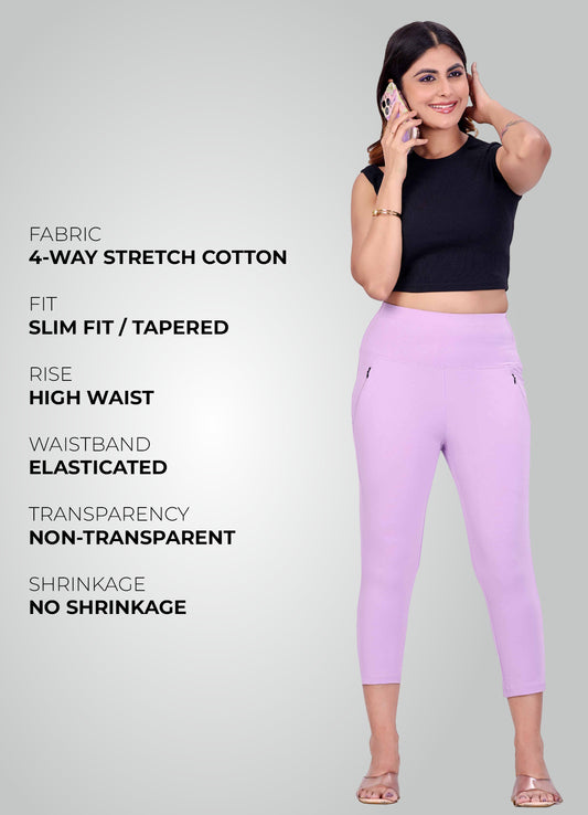 LAVENDER 4-WAY STRETCH COTTON HIGH WAIST CAPRI