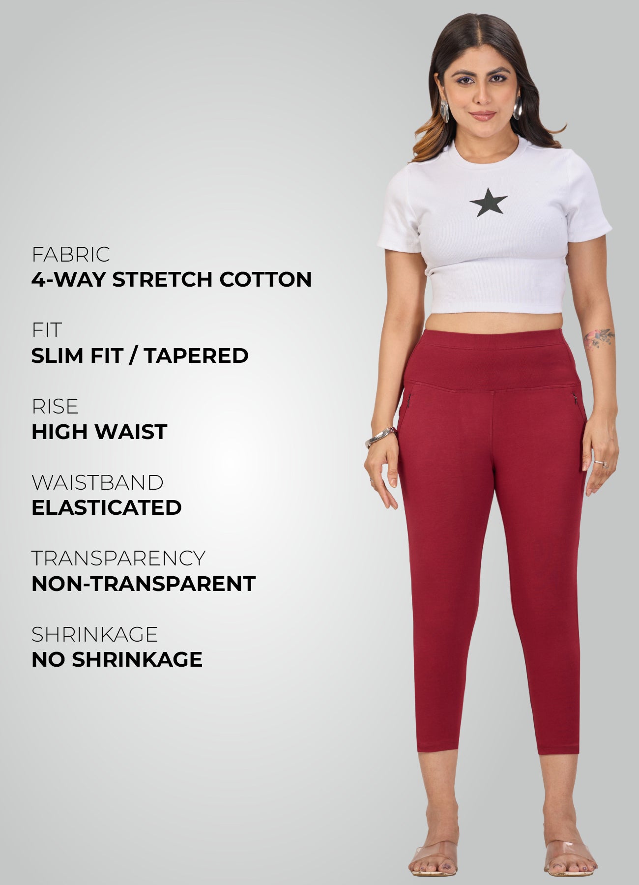 MAROON 4-WAY STRETCH COTTON HIGH WAIST CAPRI
