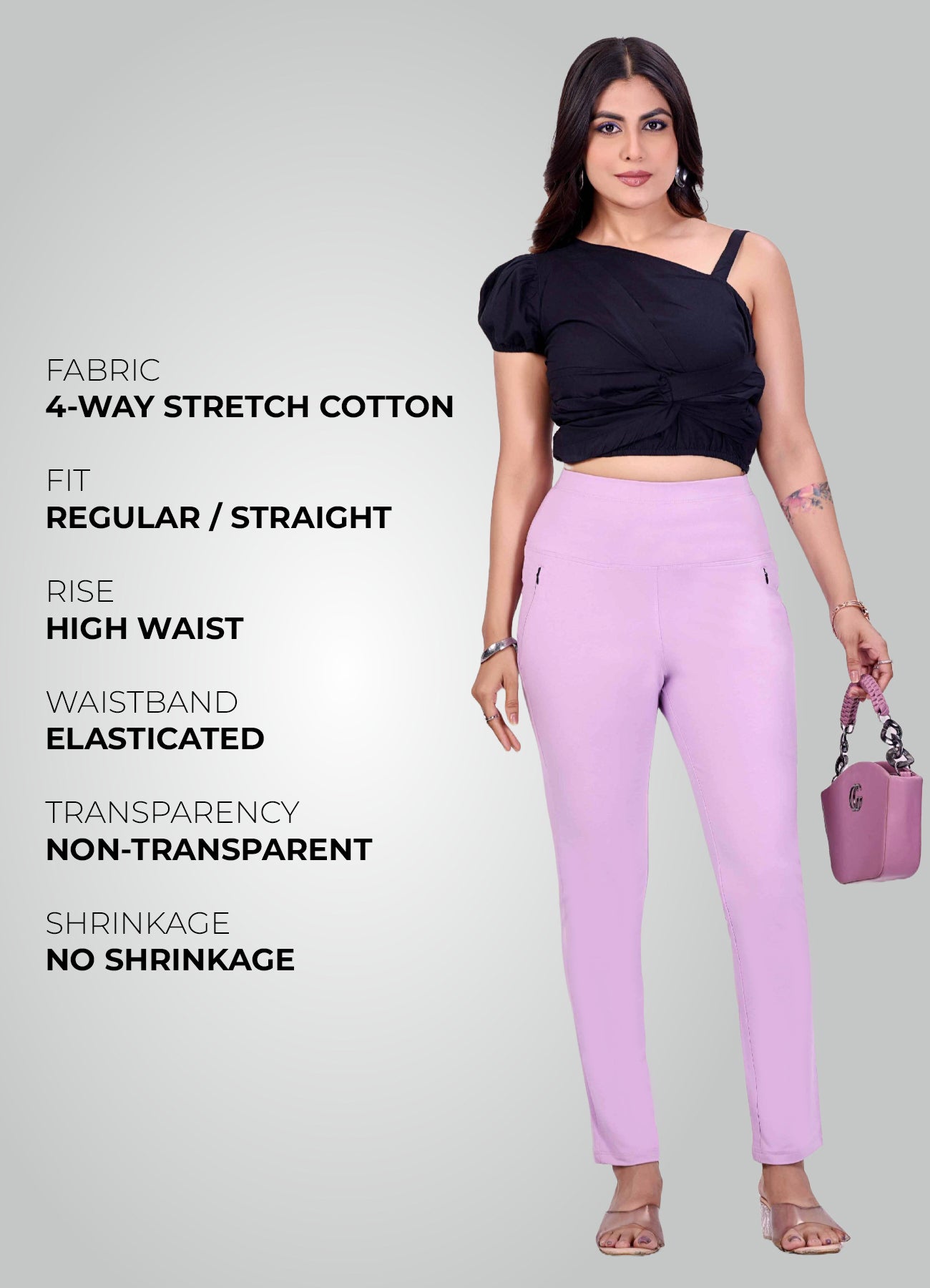 LAVENDER 4-WAY STRETCH COTTON HIGH WAIST PANT
