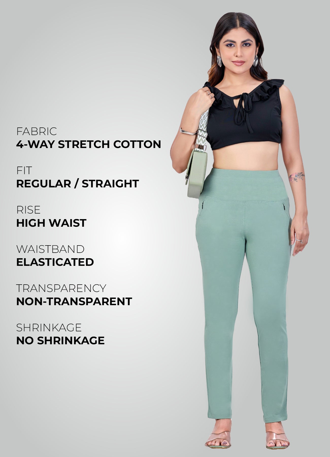 MINT GREEN 4-WAY STRETCH COTTON HIGH WAIST PANT