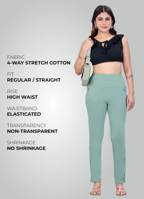 MINT GREEN 4-WAY STRETCH COTTON HIGH WAIST PANT