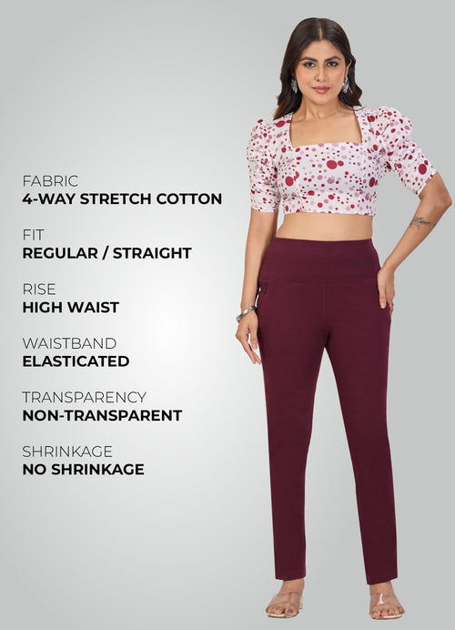 WINE 4-WAY STRETCH COTTON HIGH WAIST PANT