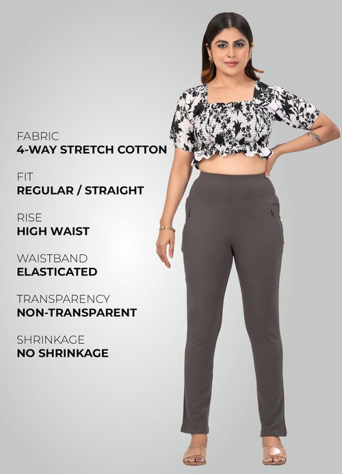 DARK GREY 4-WAY STRETCH COTTON HIGH WAIST PANT