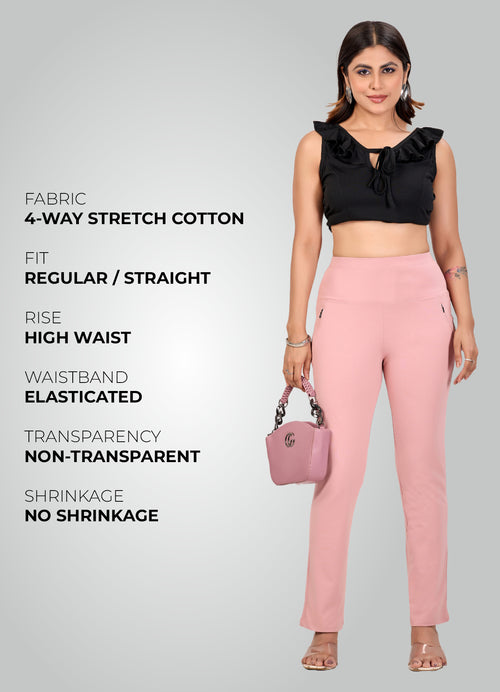 FLAMINGO PINK 4-WAY STRETCH COTTON HIGH WAIST PANT