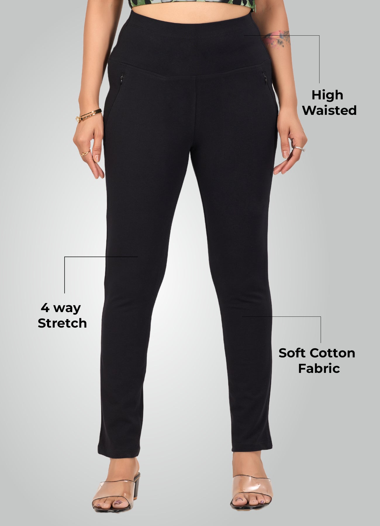 BLACK 4-WAY STRETCH COTTON HIGH WAIST PANT