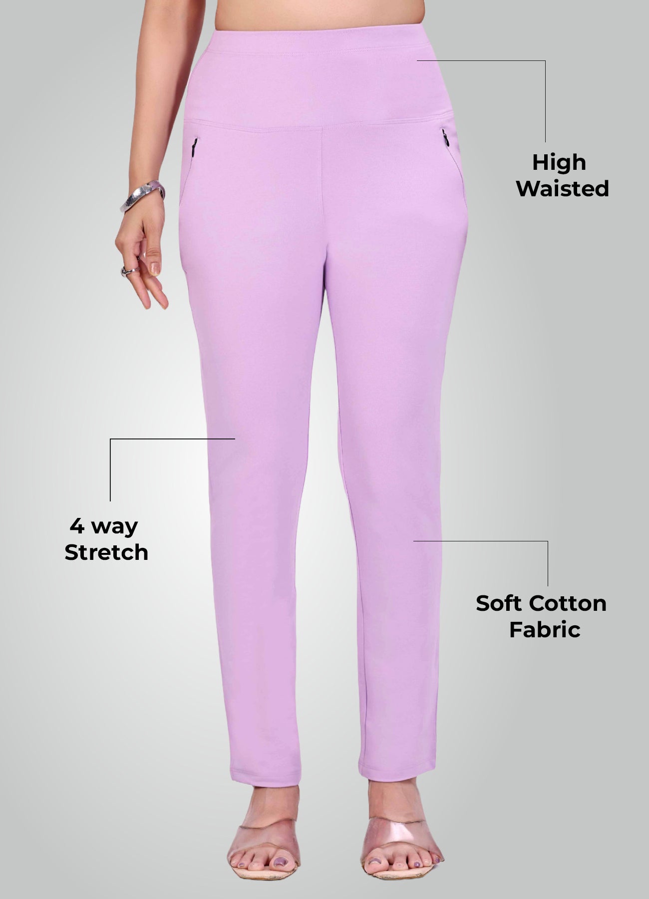 LAVENDER 4-WAY STRETCH COTTON HIGH WAIST PANT