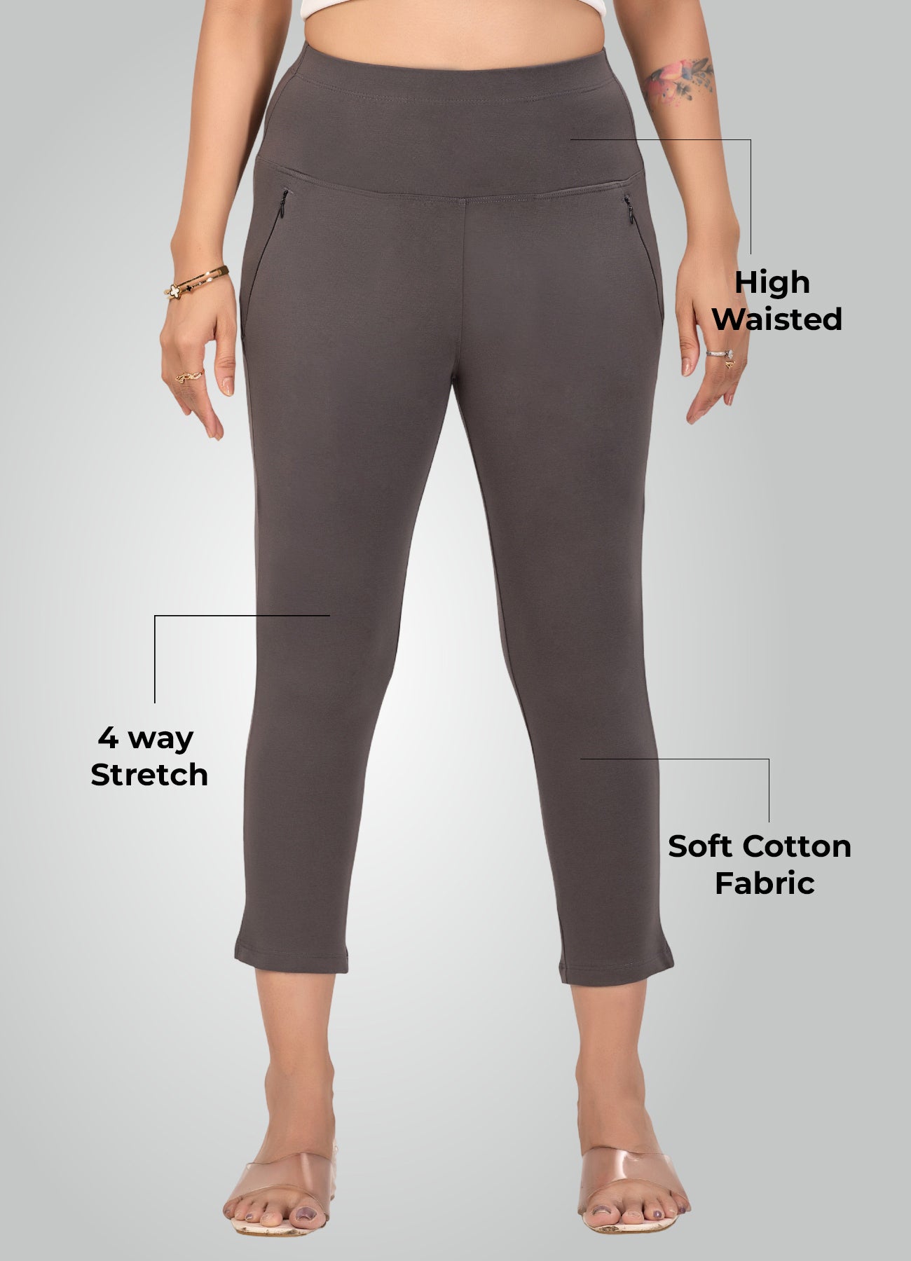 DARK GREY 4-WAY STRETCH COTTON HIGH WAIST CAPRI