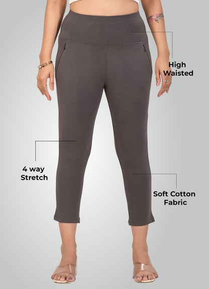 DARK GREY 4-WAY STRETCH COTTON HIGH WAIST CAPRI