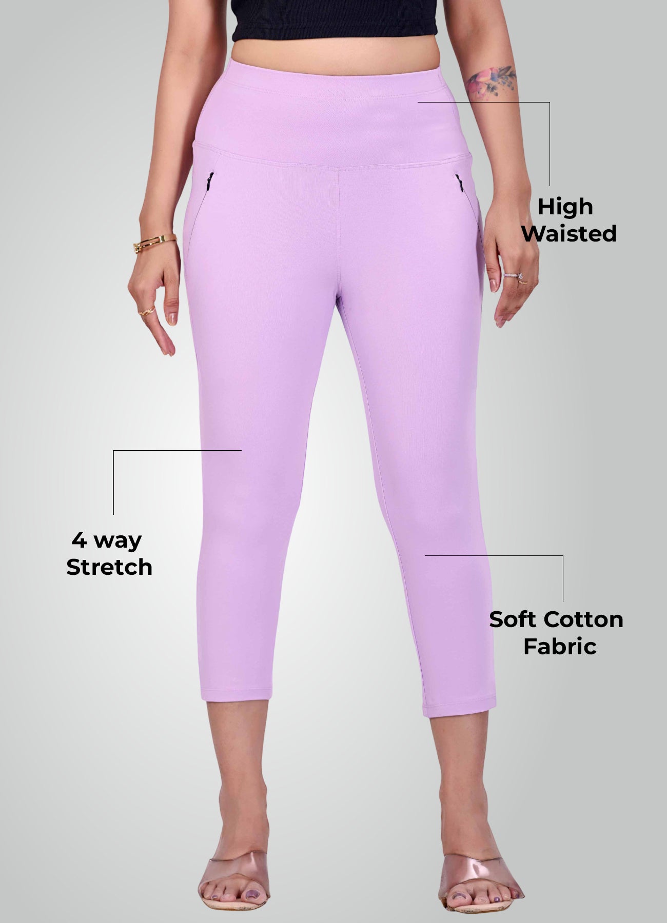 LAVENDER 4-WAY STRETCH COTTON HIGH WAIST CAPRI