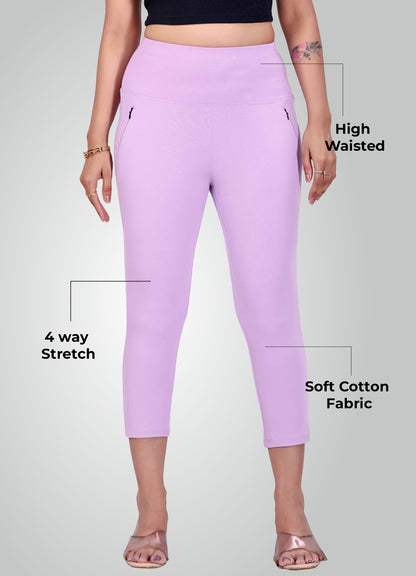 LAVENDER 4-WAY STRETCH COTTON HIGH WAIST CAPRI