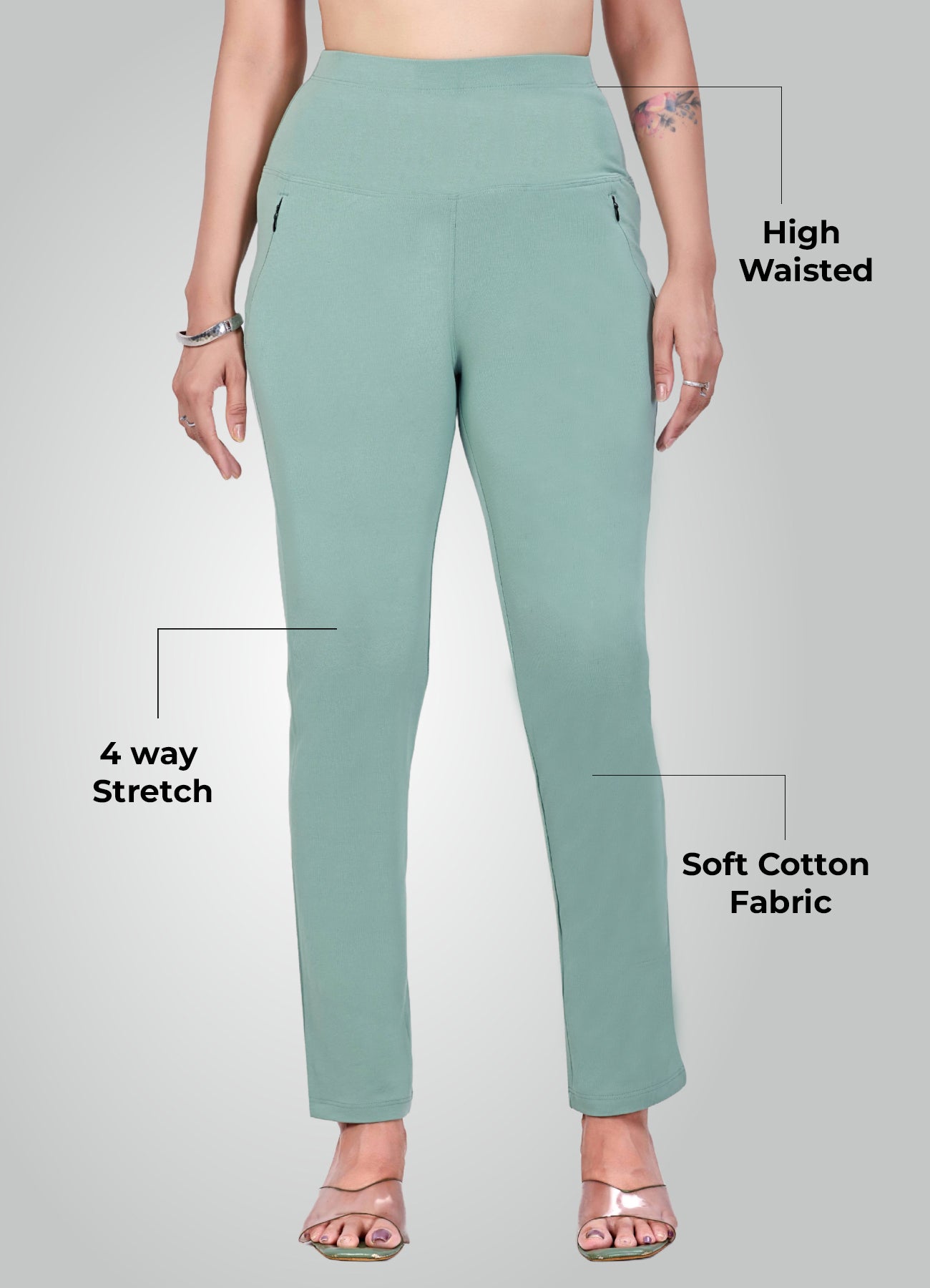 MINT GREEN 4-WAY STRETCH COTTON HIGH WAIST PANT