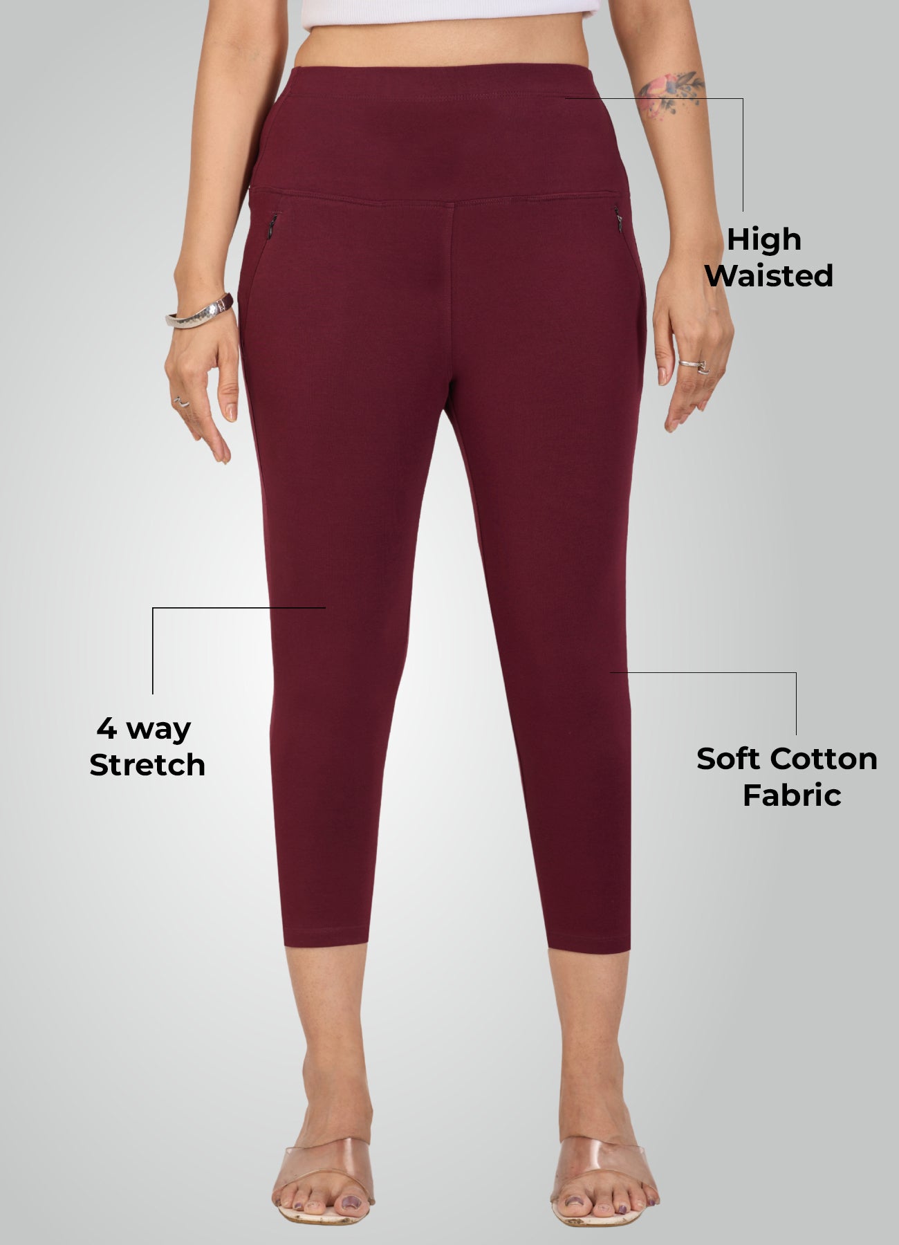 WINE 4-WAY STRETCH COTTON HIGH WAIST CAPRI