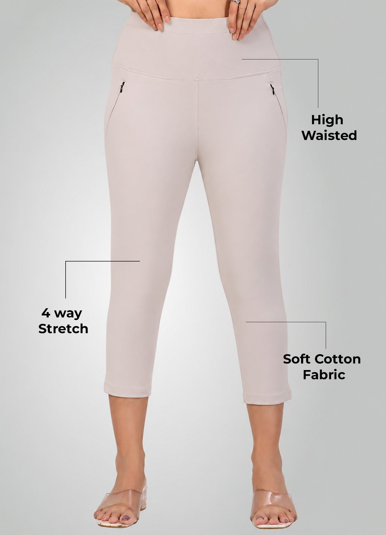 ICE GREY 4-WAY STRETCH COTTON HIGH WAIST CAPRI