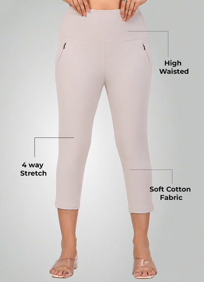 ICE GREY 4-WAY STRETCH COTTON HIGH WAIST CAPRI