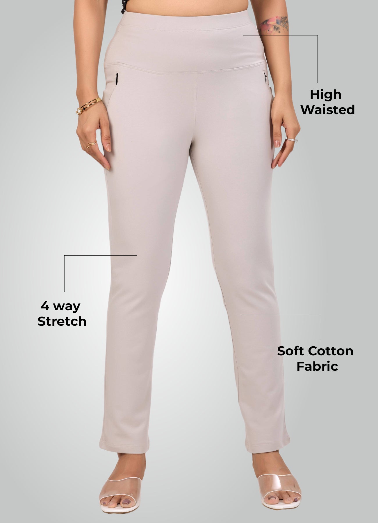ICE GREY 4-WAY STRETCH COTTON HIGH WAIST PANT