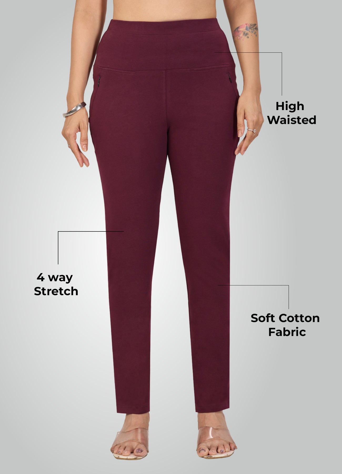 WINE 4-WAY STRETCH COTTON HIGH WAIST PANT