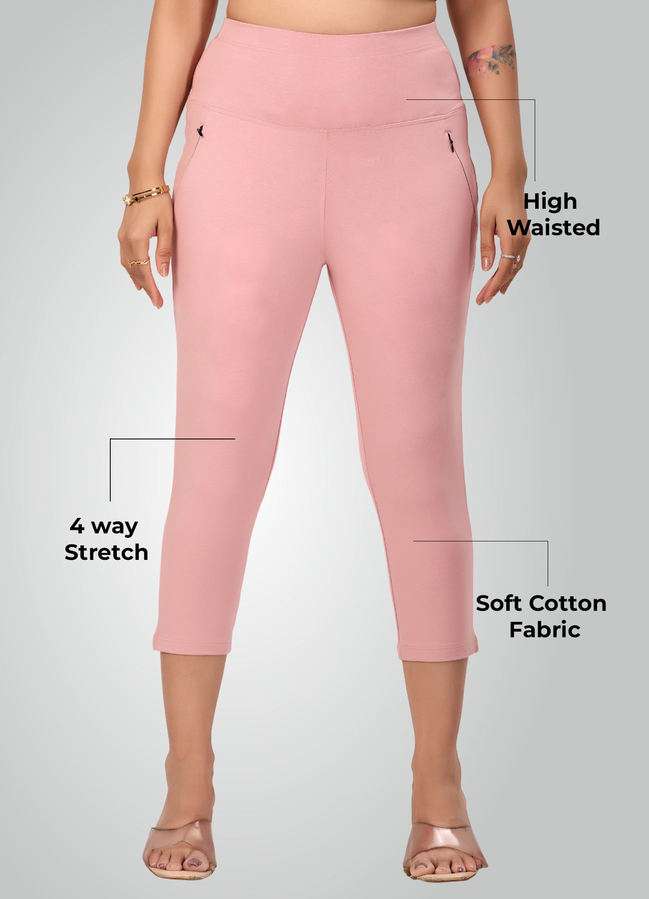 FLAMINGO PINK 4-WAY STRETCH COTTON HIGH WAIST CAPRI