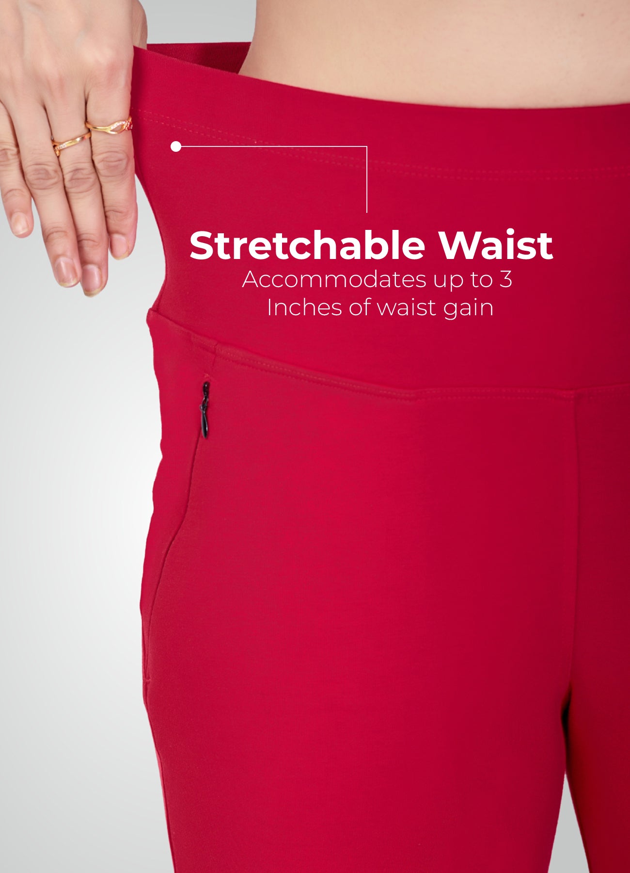 RED 4-WAY STRETCH COTTON HIGH WAIST PANT