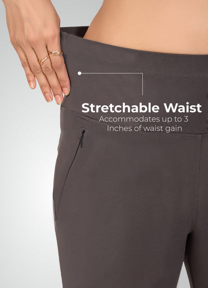 DARK GREY 4-WAY STRETCH COTTON HIGH WAIST CAPRI