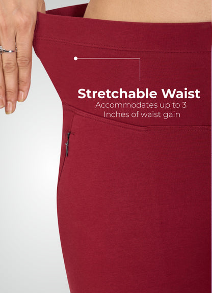 MAROON 4-WAY STRETCH COTTON HIGH WAIST CAPRI