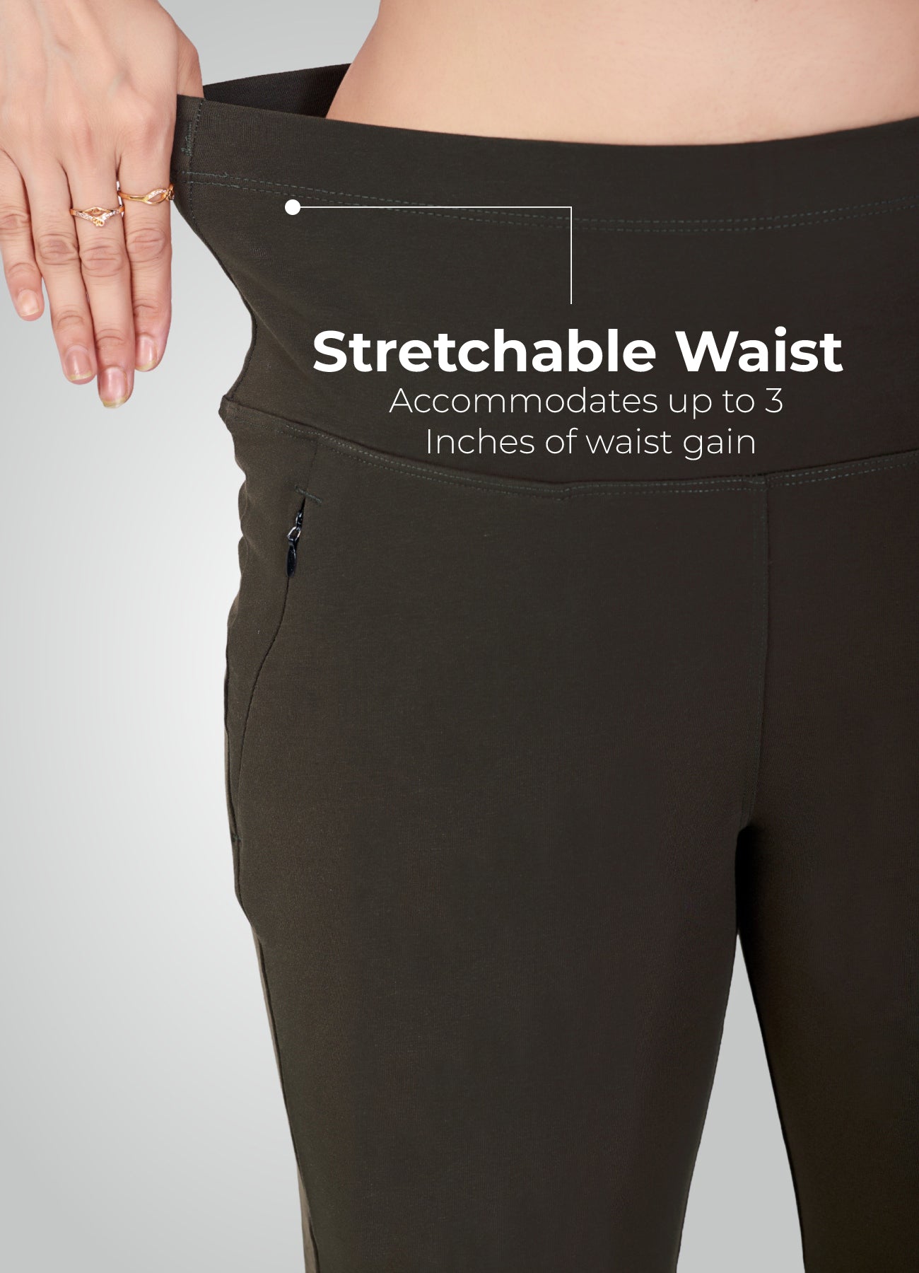 OLIVE GREEN 4-WAY STRETCH COTTON HIGH WAIST PANT
