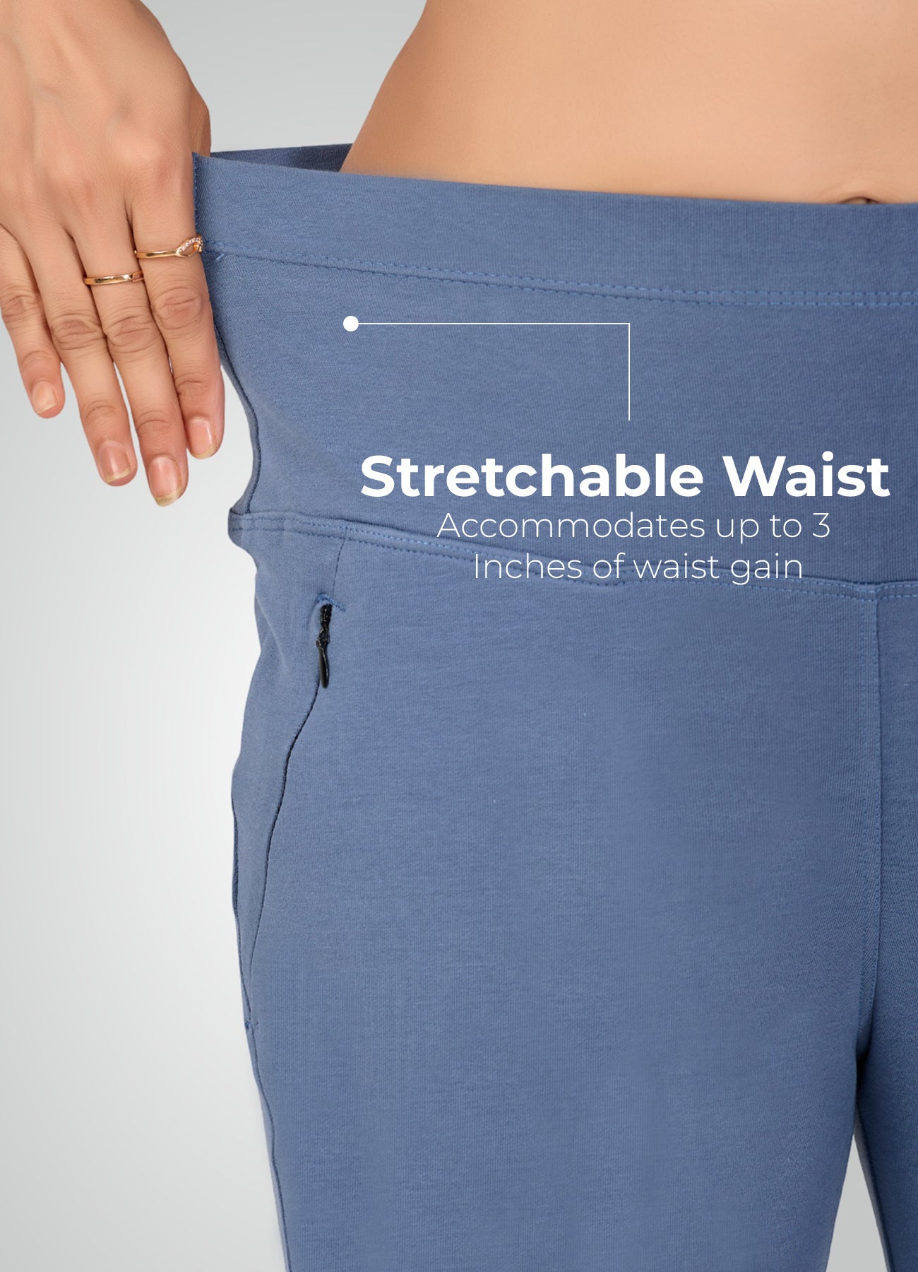 DENIM BLUE 4-WAY STRETCH COTTON HIGH WAIST CAPRI
