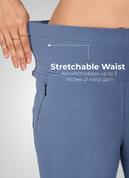 DENIM BLUE 4-WAY STRETCH COTTON HIGH WAIST CAPRI