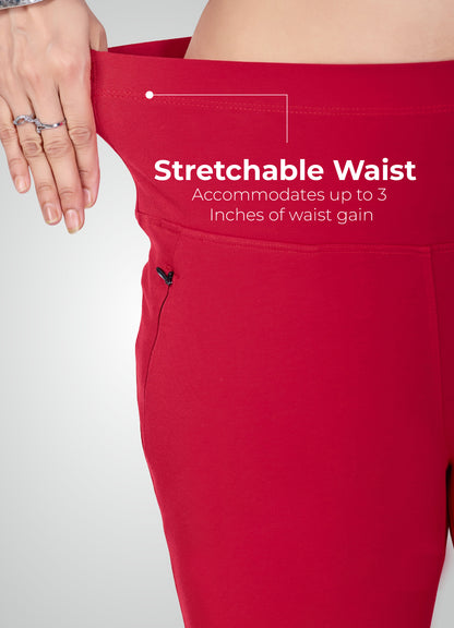 RED 4-WAY STRETCH COTTON HIGH WAIST CAPRI