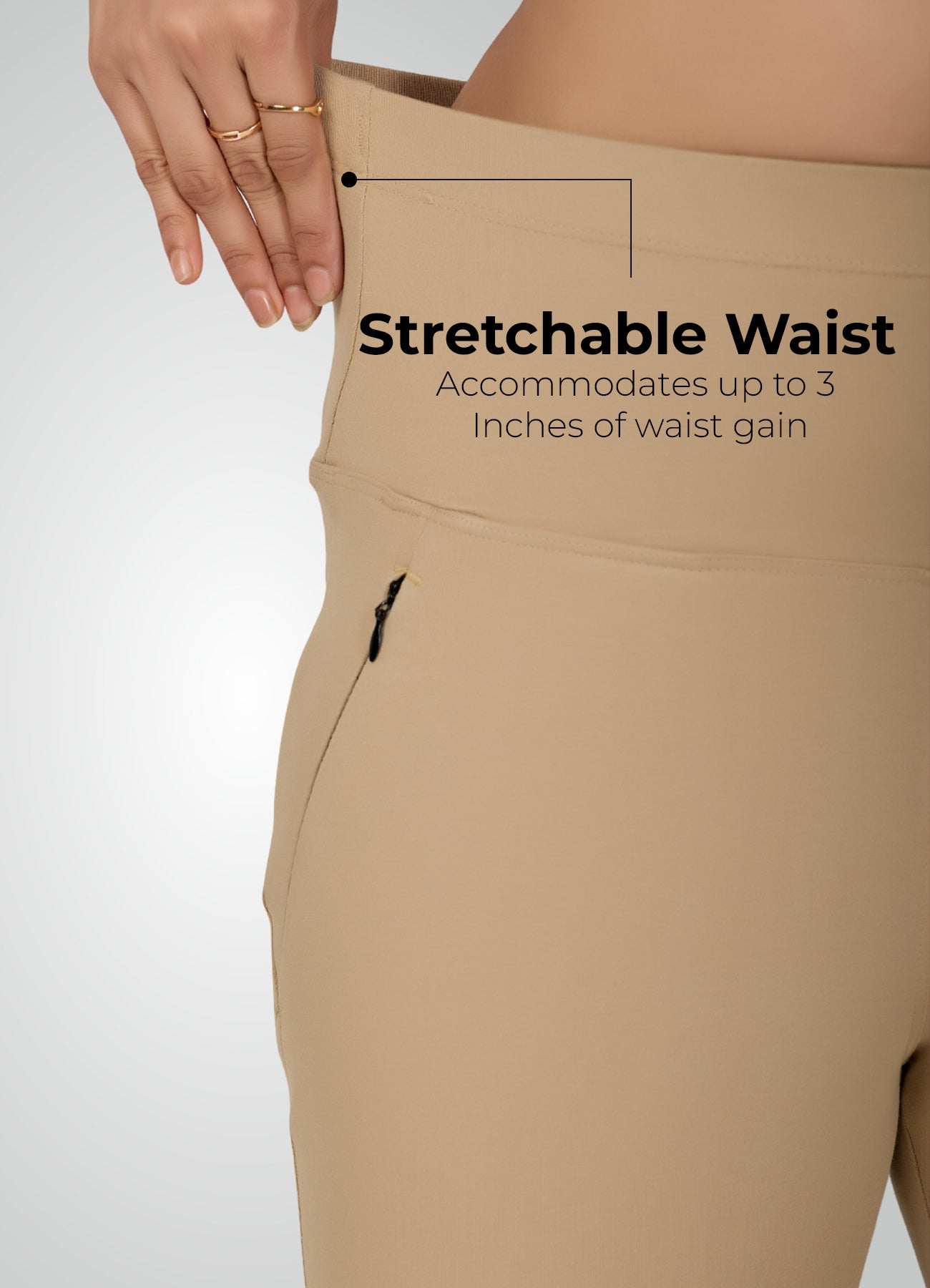 BEIGE 4-WAY STRETCH COTTON HIGH WAIST CAPRI