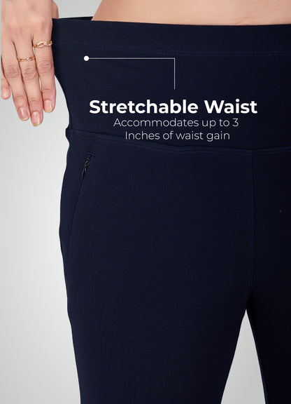 NAVY BLUE 4-WAY STRETCH COTTON HIGH WAIST CAPRI