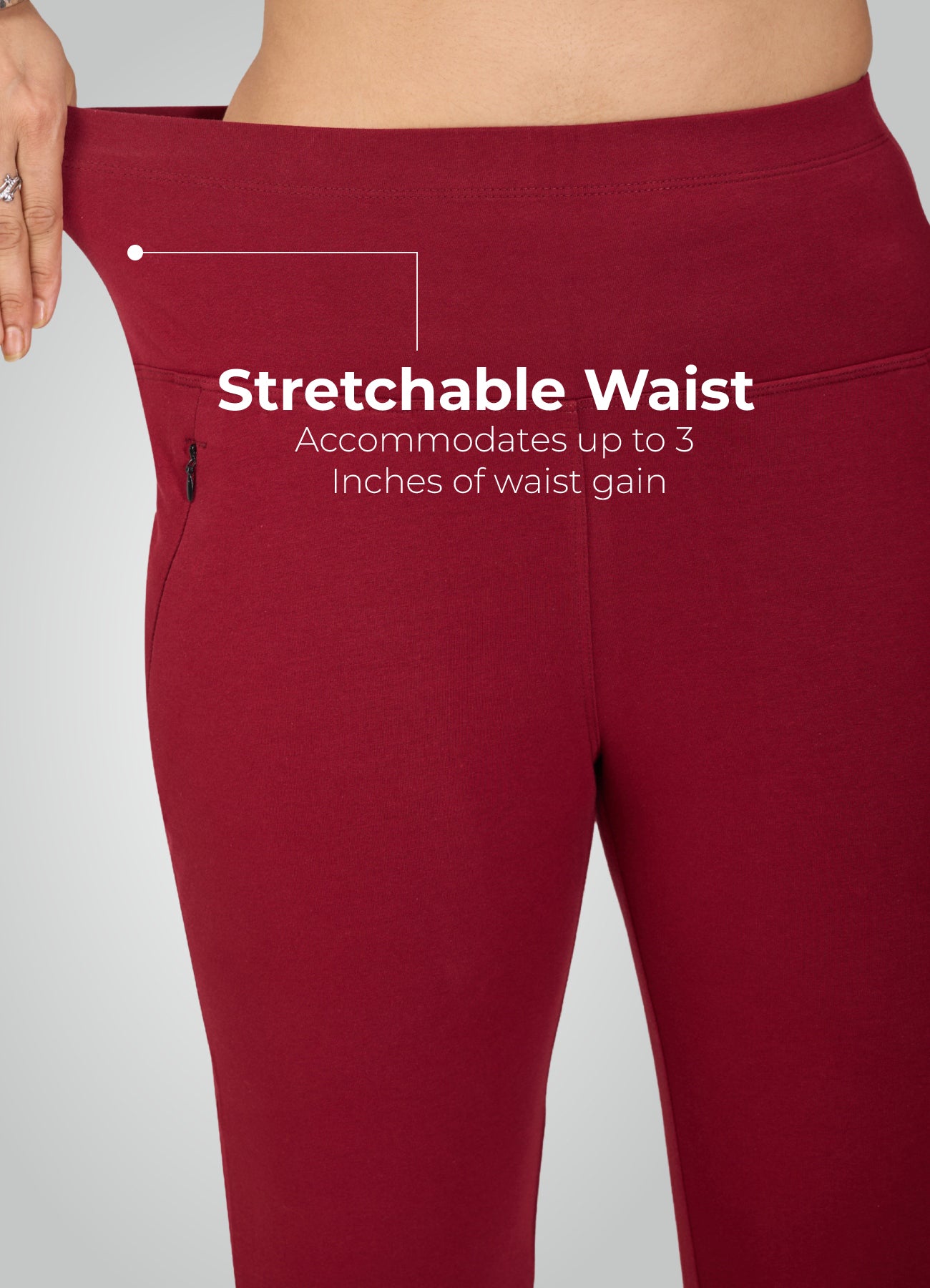 MAROON 4-WAY STRETCH COTTON HIGH WAIST PANT