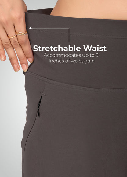 DARK GREY 4-WAY STRETCH COTTON HIGH WAIST PANT