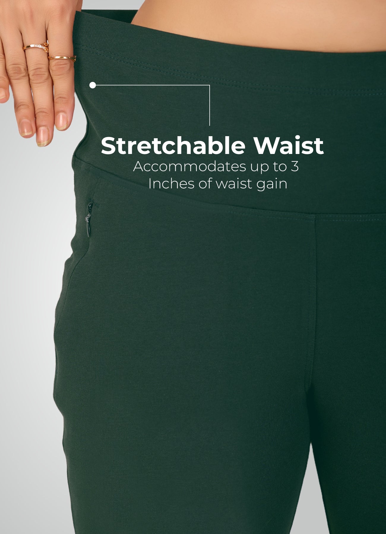BOTTLE GREEN 4-WAY STRETCH COTTON HIGH WAIST PANT