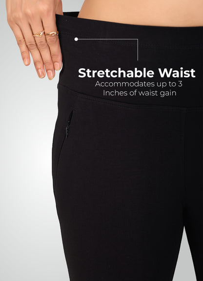 BLACK 4-WAY STRETCH COTTON HIGH WAIST CAPRI