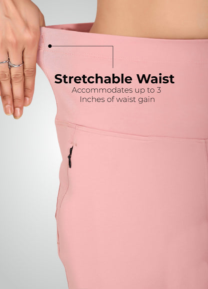 FLAMINGO PINK 4-WAY STRETCH COTTON HIGH WAIST PANT