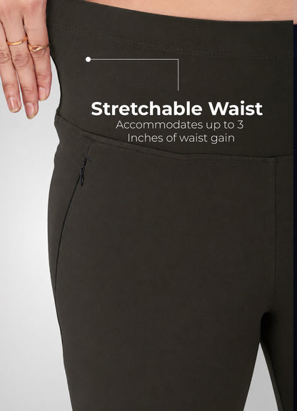 OLIVE GREEN 4-WAY STRETCH COTTON HIGH WAIST CAPRI