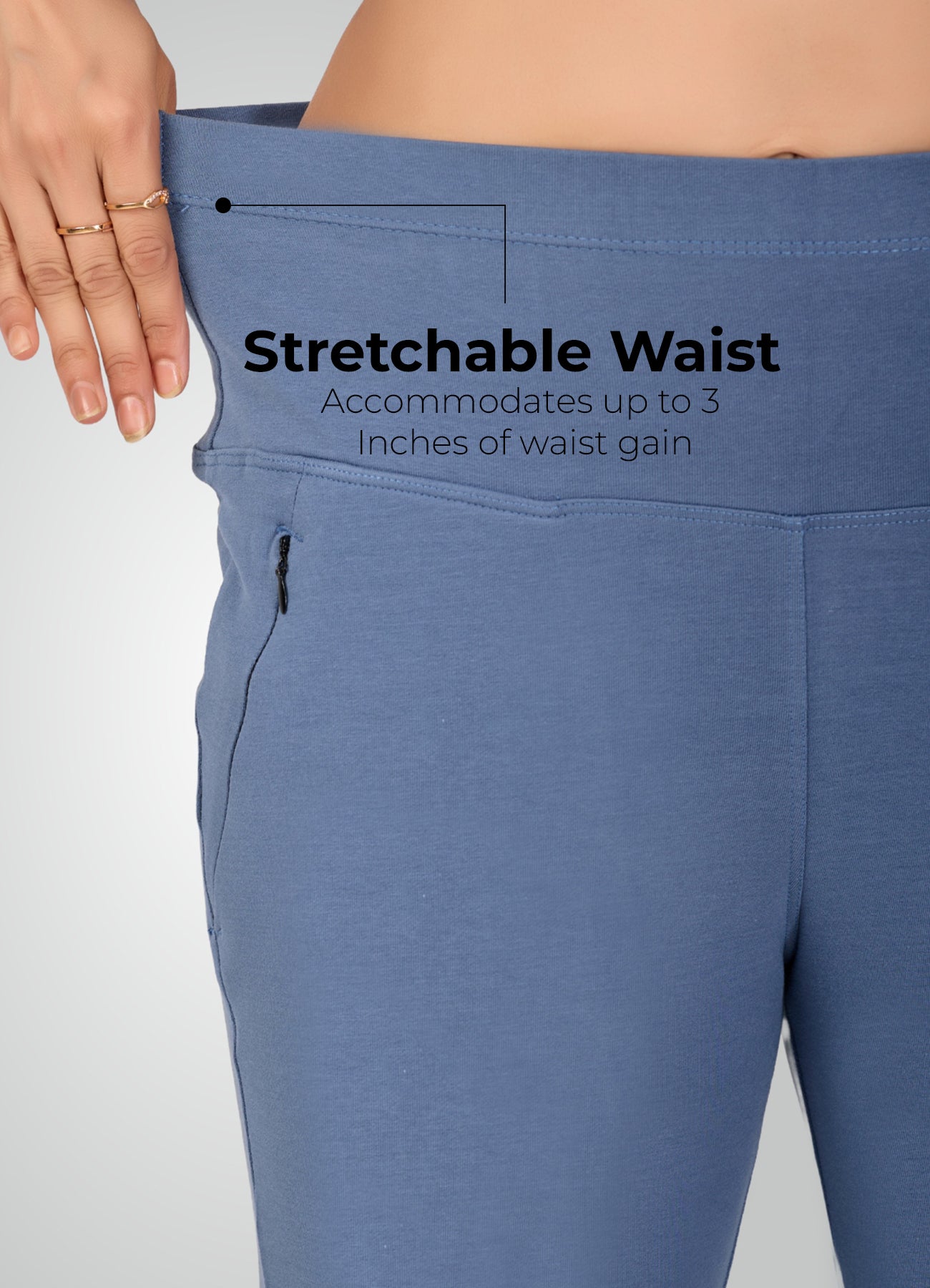 DENIM BLUE 4-WAY STRETCH COTTON HIGH WAIST PANT