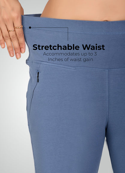 DENIM BLUE 4-WAY STRETCH COTTON HIGH WAIST PANT