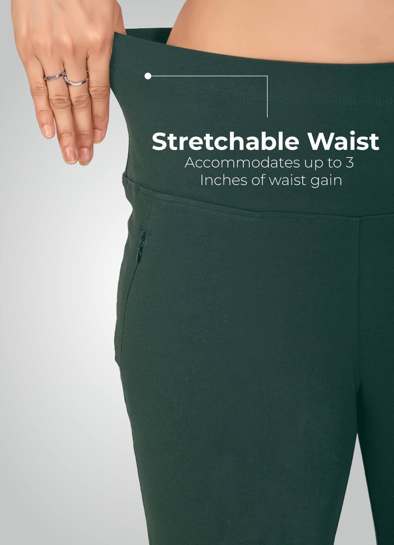 BOTTLE GREEN 4-WAY STRETCH COTTON HIGH WAIST CAPRI