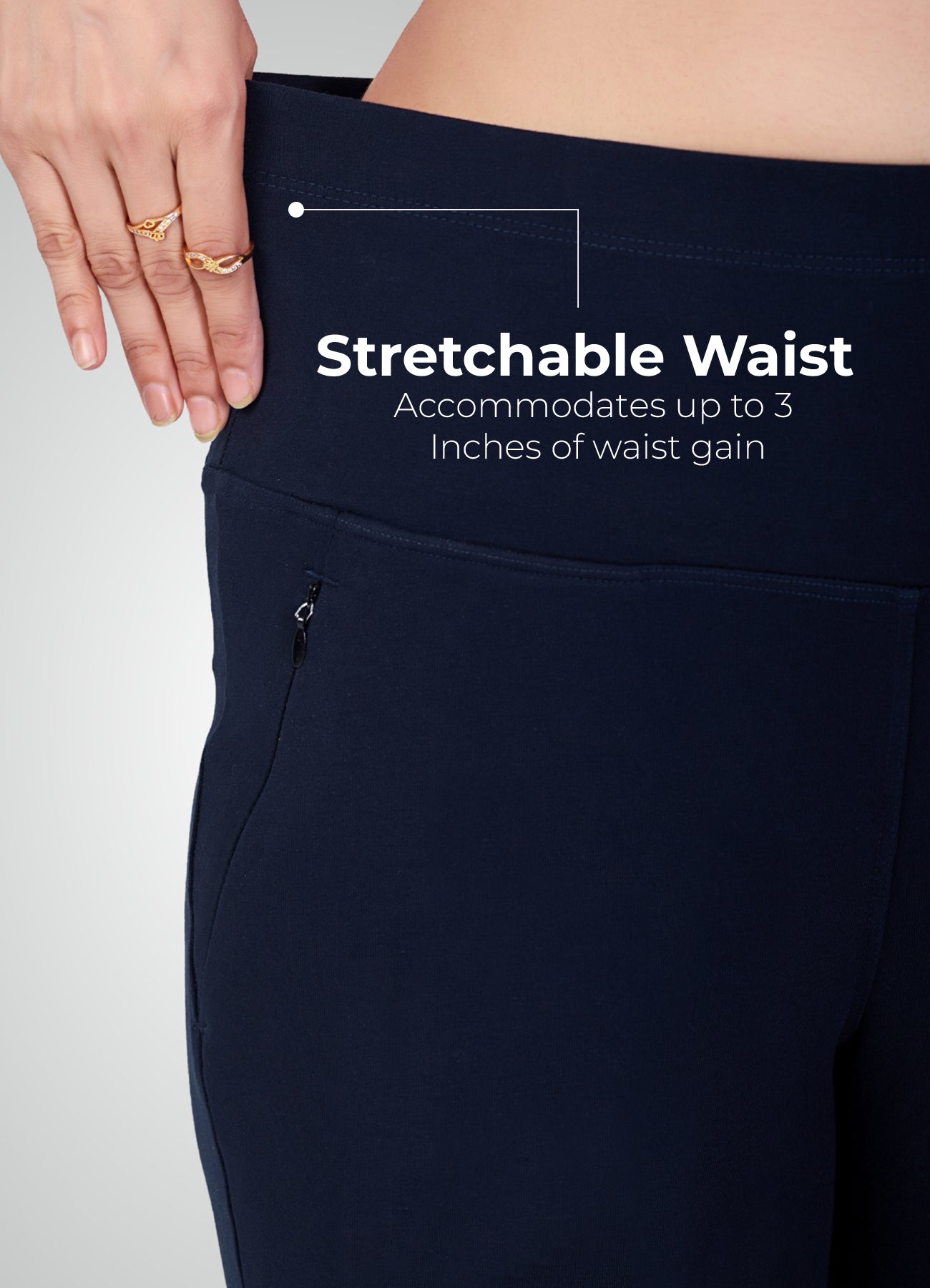 NAVY BLUE 4-WAY STRETCH COTTON HIGH WAIST PANT